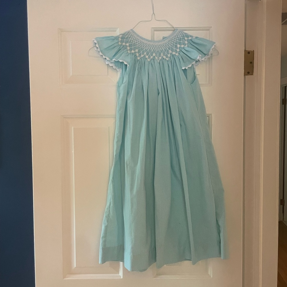 Blue and white daisy embroidered dress